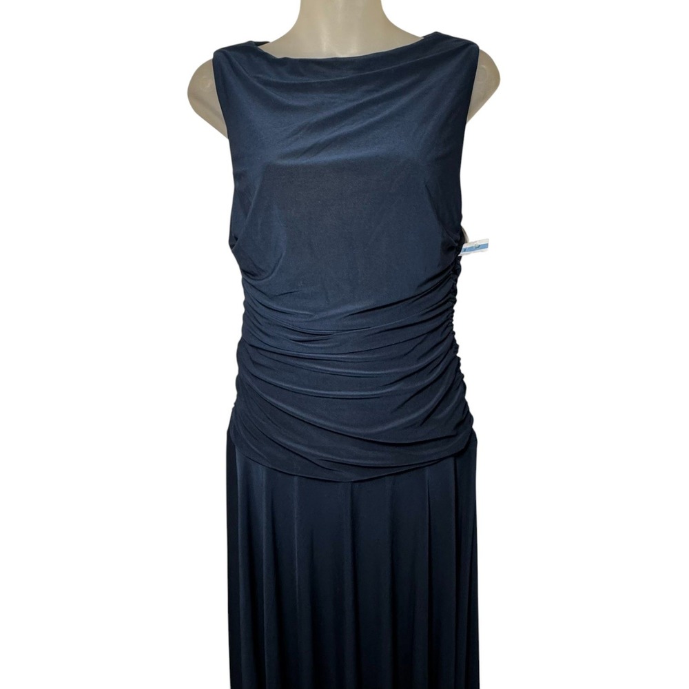ASTR The Label Melisandre Navy Midi Dress Ruched Sleeveless Elegant Size M - Picture 4 of 12